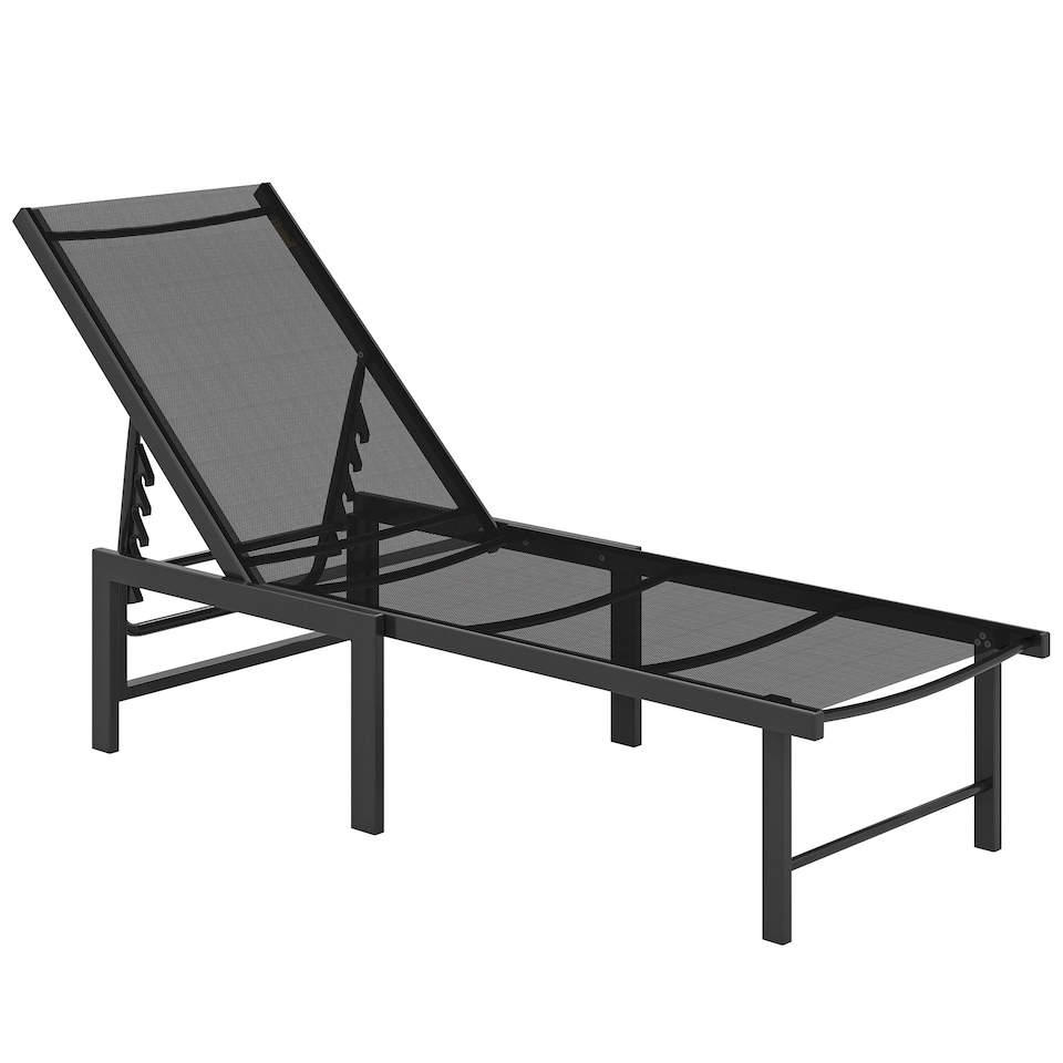 image 1 of Outsunny Sun Lounger, 5-Level Reclining Sun Lounger Chair, Black | Black | Black | One Size