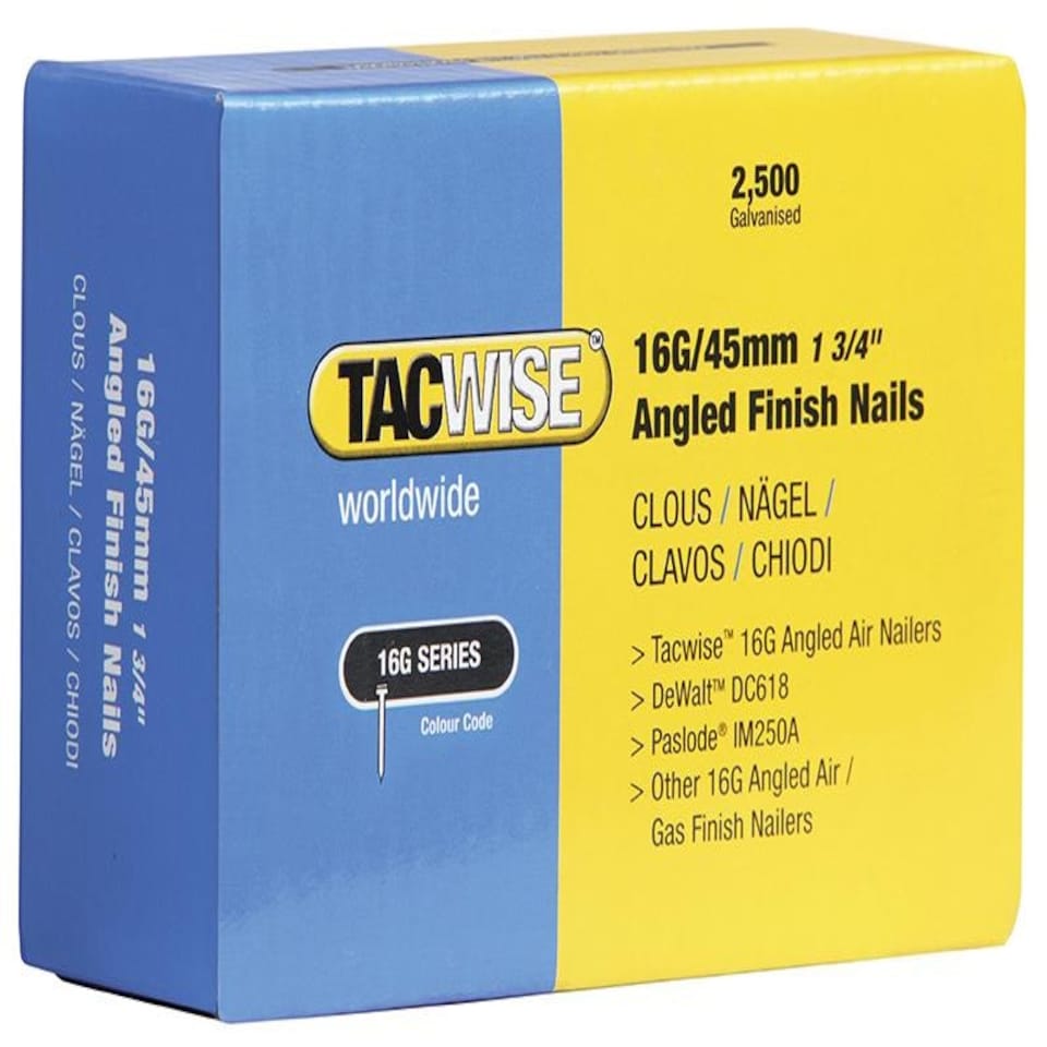 Tacwise 16 Gauge Angled Nails 38Mm For Dc618K Pack 2500