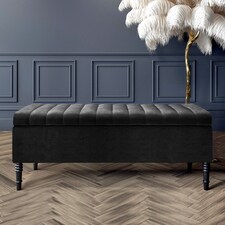 180cm Paris Striped Ottoman Storage Bench -Upholstered Shoes Bench with Black Turned Wooden Legs - Black Naple Ottoman Bench