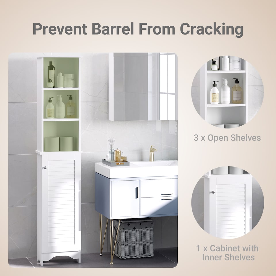 image 1 of HOMCOM 165cm Freestanding Slimline Bathroom Storage Cabinet w/ 6 Shelves White