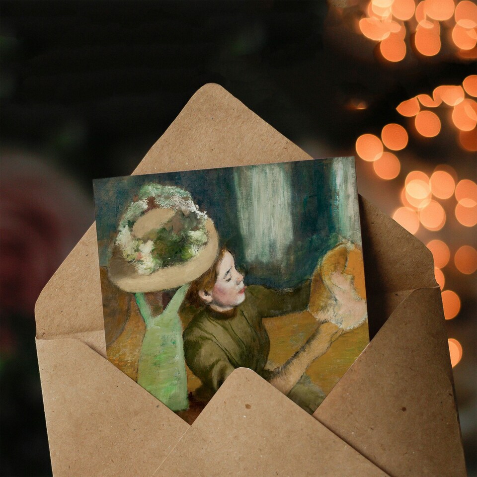 image 1 of Edgar Degas Art Card The Millinery Shop Hat Examination