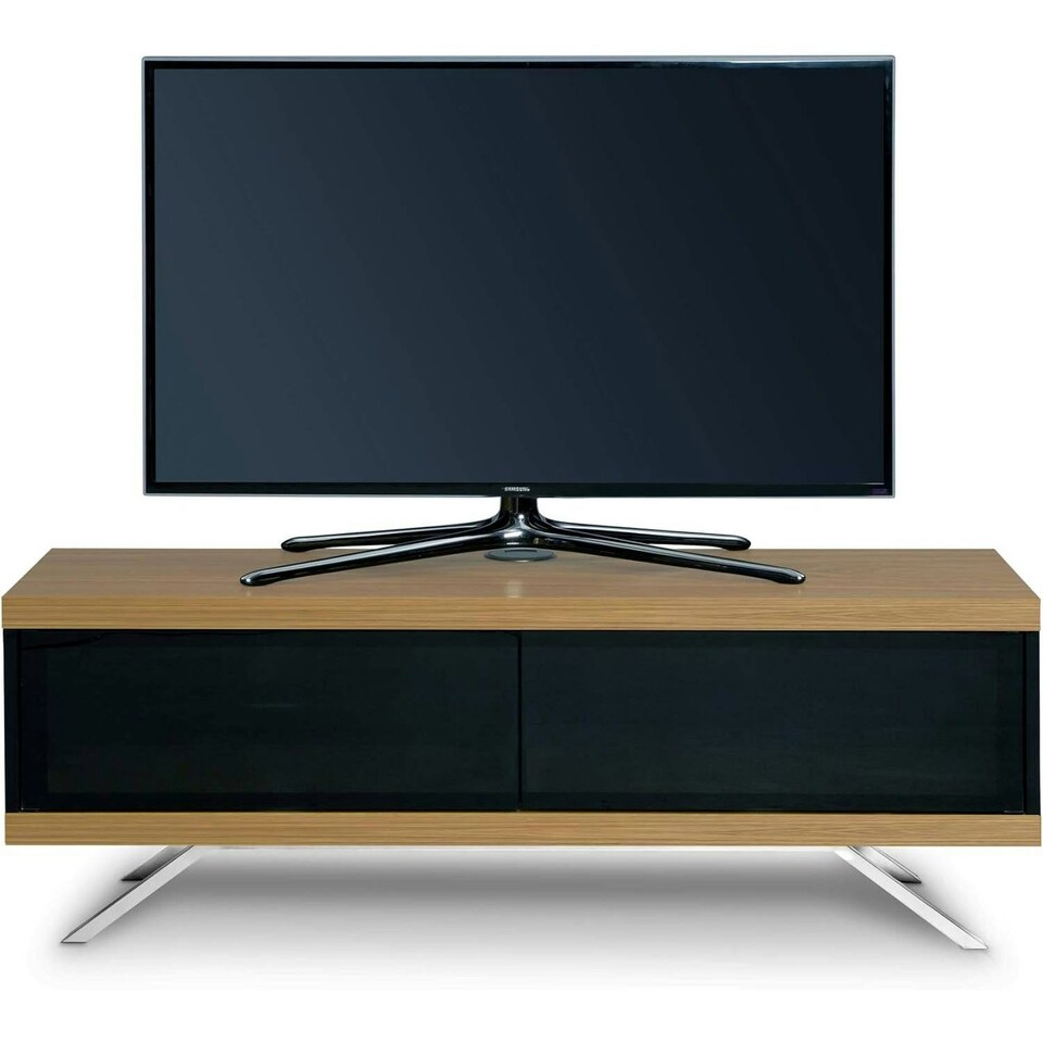 image 1 of MDA Designs TUCANA 1200 HYBRID Black Oak TV Cabinet BeamThru Remote-Friendly Doors for up to 60" Flat Screen TVs Media Centre Brown