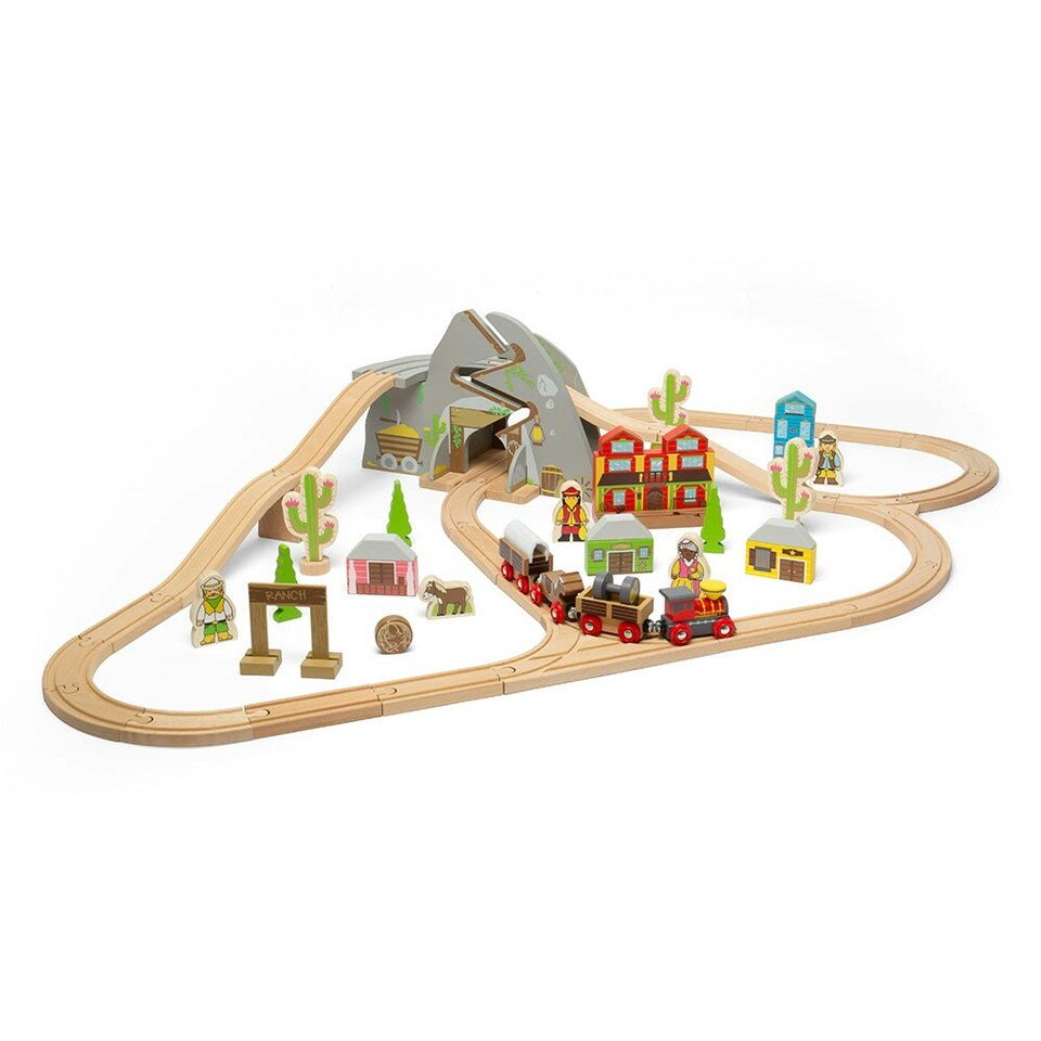 image 1 of Bigjigs Rail Wooden Wild West Train Set - 62 Play Pieces