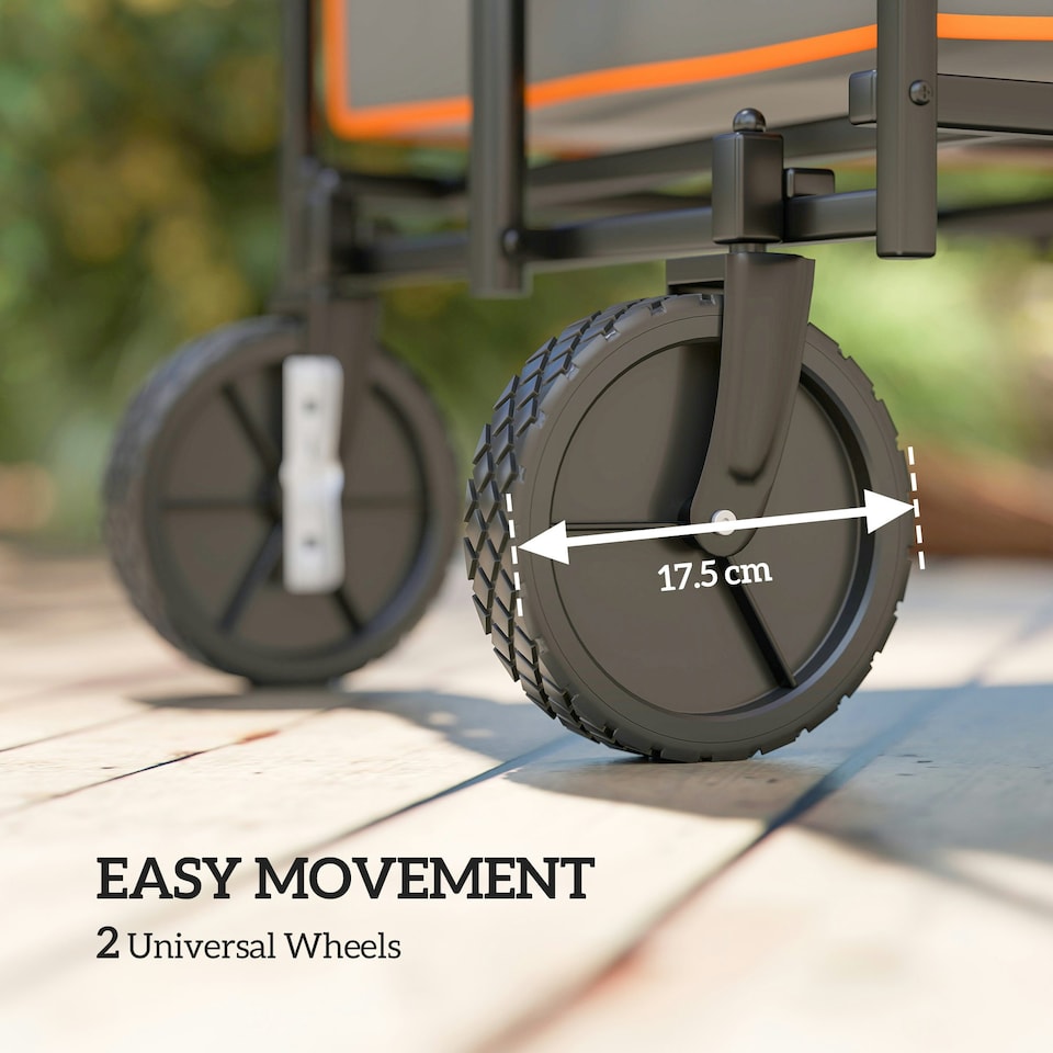 image 1 of Outsunny 160L Folding Trolley Cart w/ Adjustable Handle, Grey and Orange