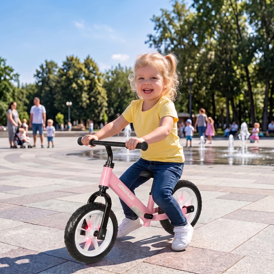 image 1 of AIYAPLAY 11.2" Balance Bike with Lighting Wheels for 2-5 Years, Pink