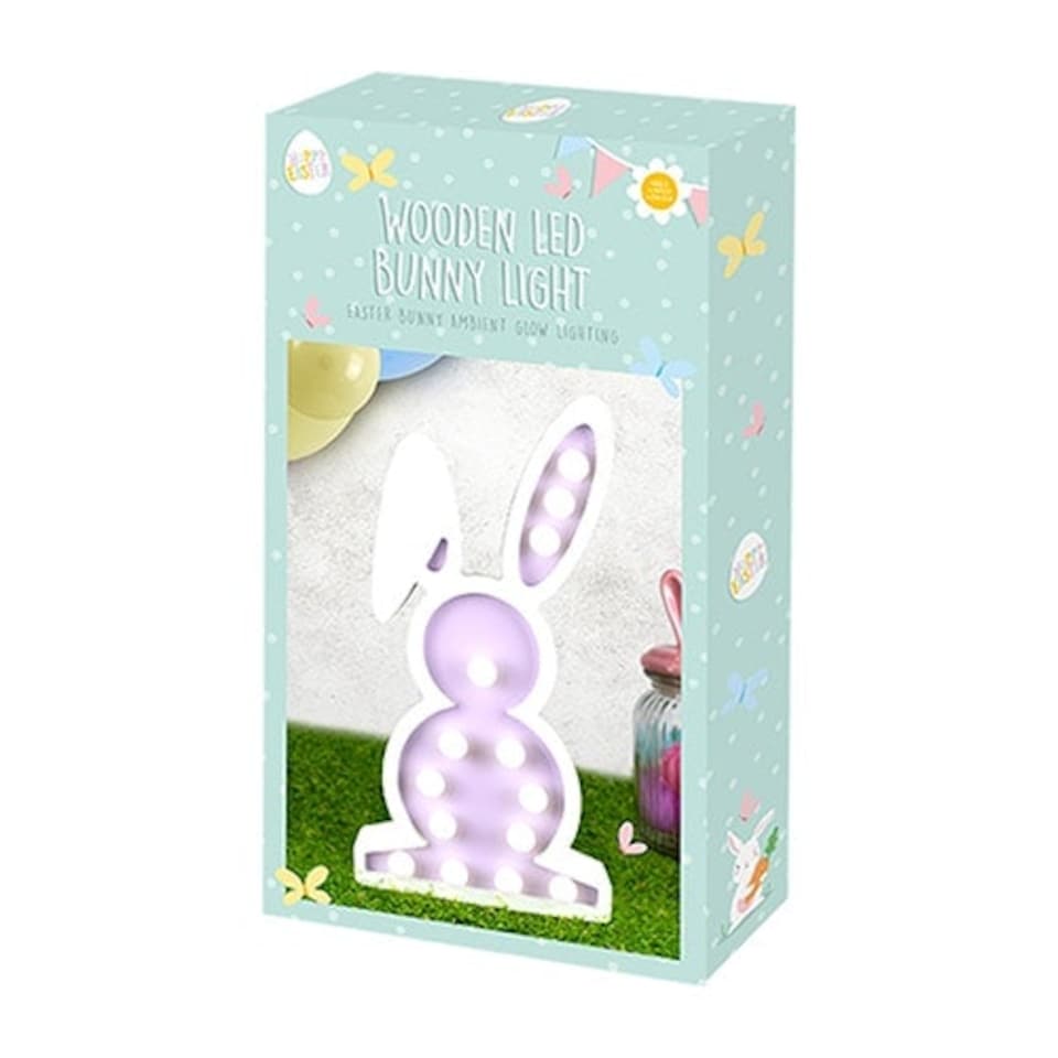 image 1 of Lilac Easter Bunny Wooden LED Light Decoration 32.5cm