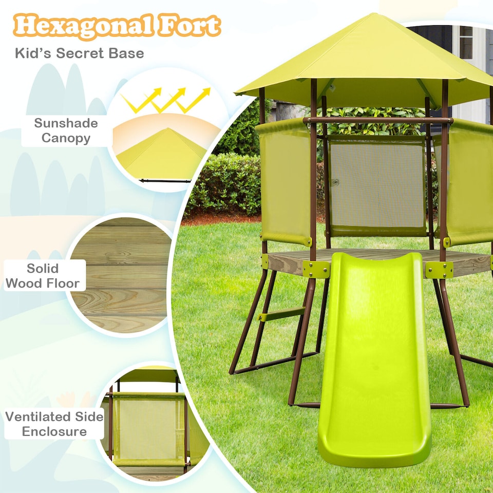 image 1 of COSTWAY 4-in-1 Toddlers Swing Set Outdoor Metal Playset Kids Backyard Playground