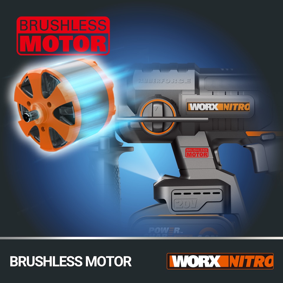 image 1 of WORX 20V Brushless Cordless Rotary Hammer 4-in-1 (BARE TOOL) WX381.9