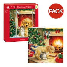IG Design Square Kittens & Puppies Christmas Card (Pack of 10) - Red/Green - One Size