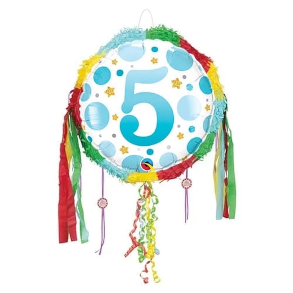 Age 5 Blue Dots Pull String Pinata