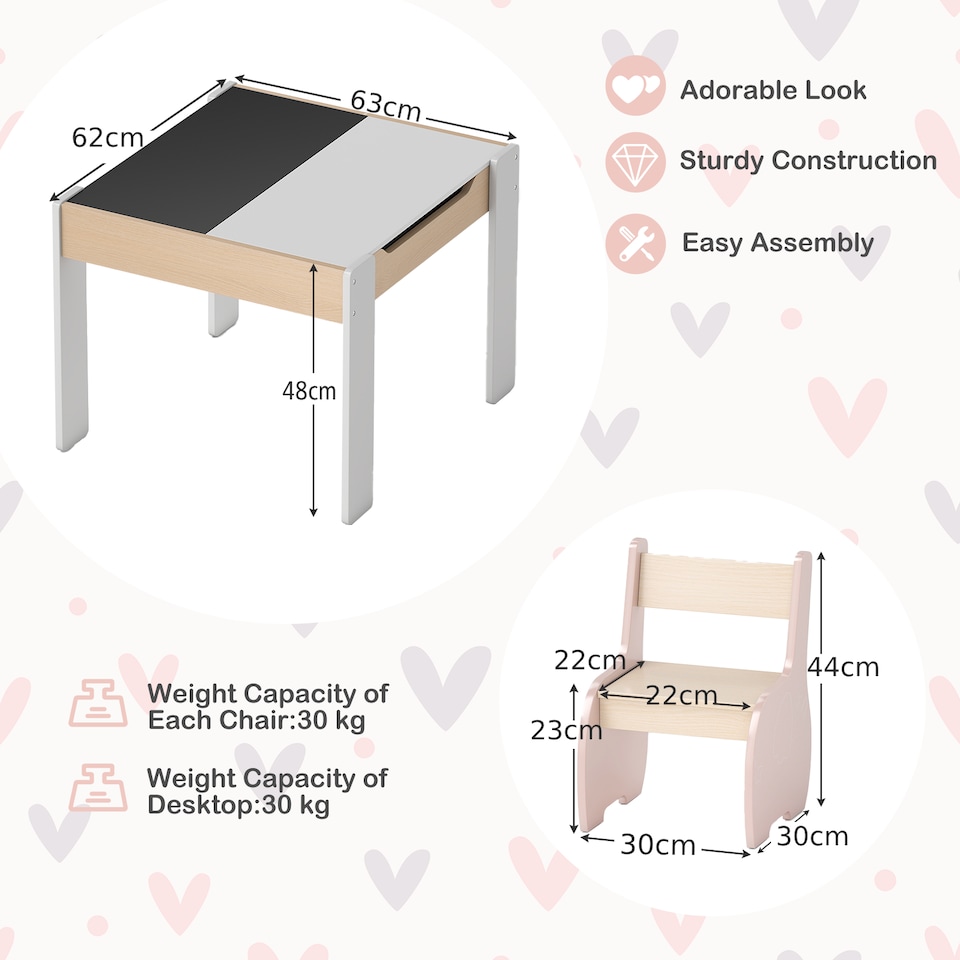 image 1 of COSTWAY Wooden Kids Table and Chair Set with Storage Pink