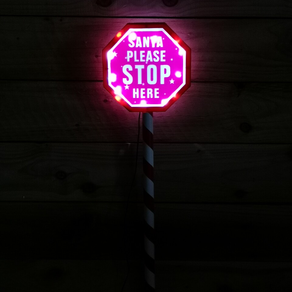 image 1 of 80cm Premier Christmas Outdoor Santa Stop Here Sign with Warm White LEDs