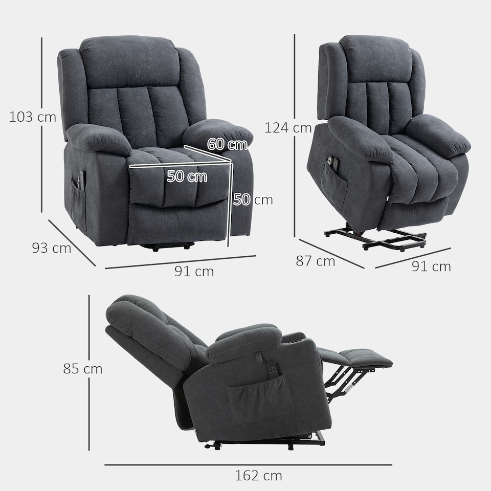 image 1 of HOMCOM Power Lift Recliner, Lift Chair with Vibration Massage, Dark Grey