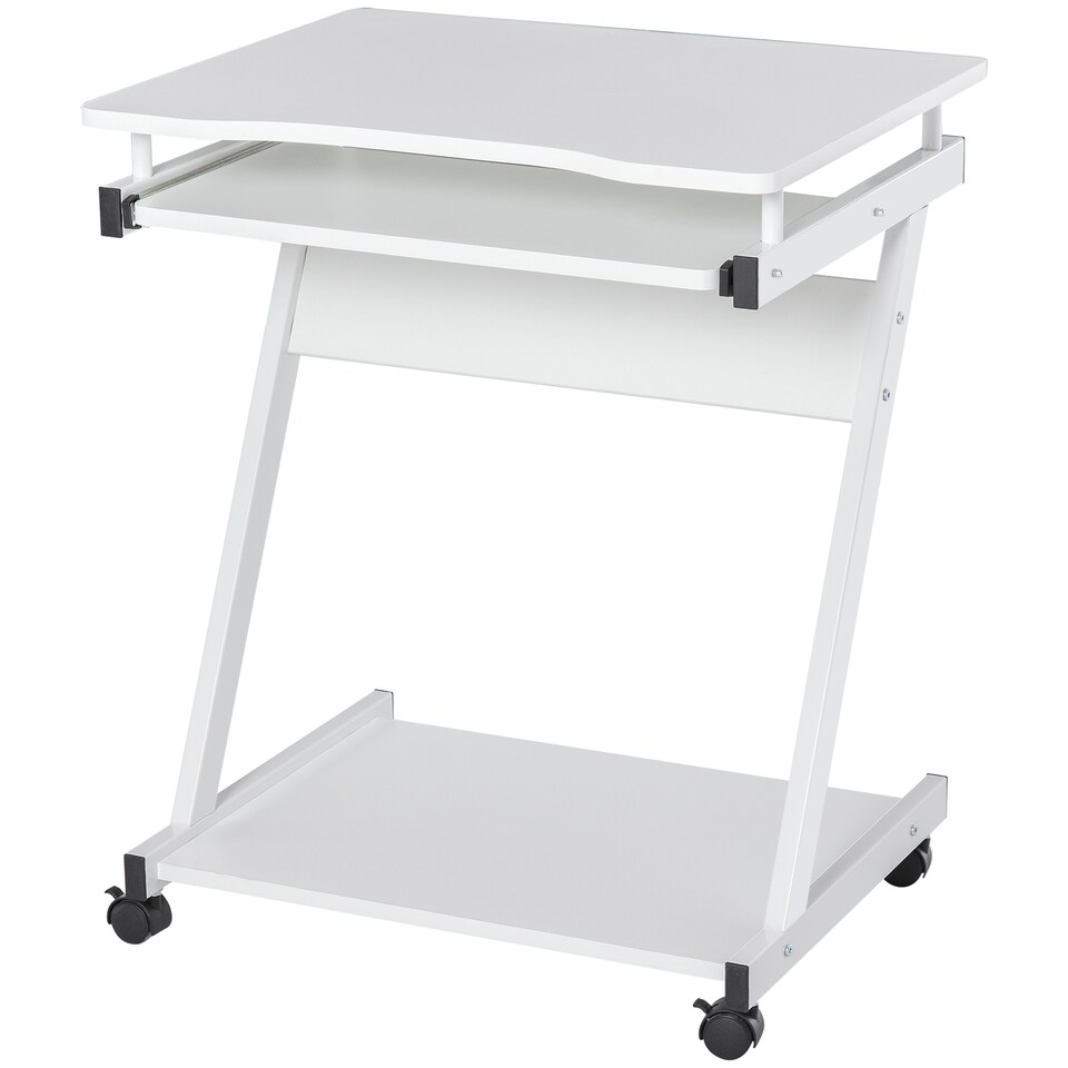 image 1 of HOMCOM Movable Computer Desk with 4 Moving Wheels Sliding Keyboard Tray Home Office Workstation White