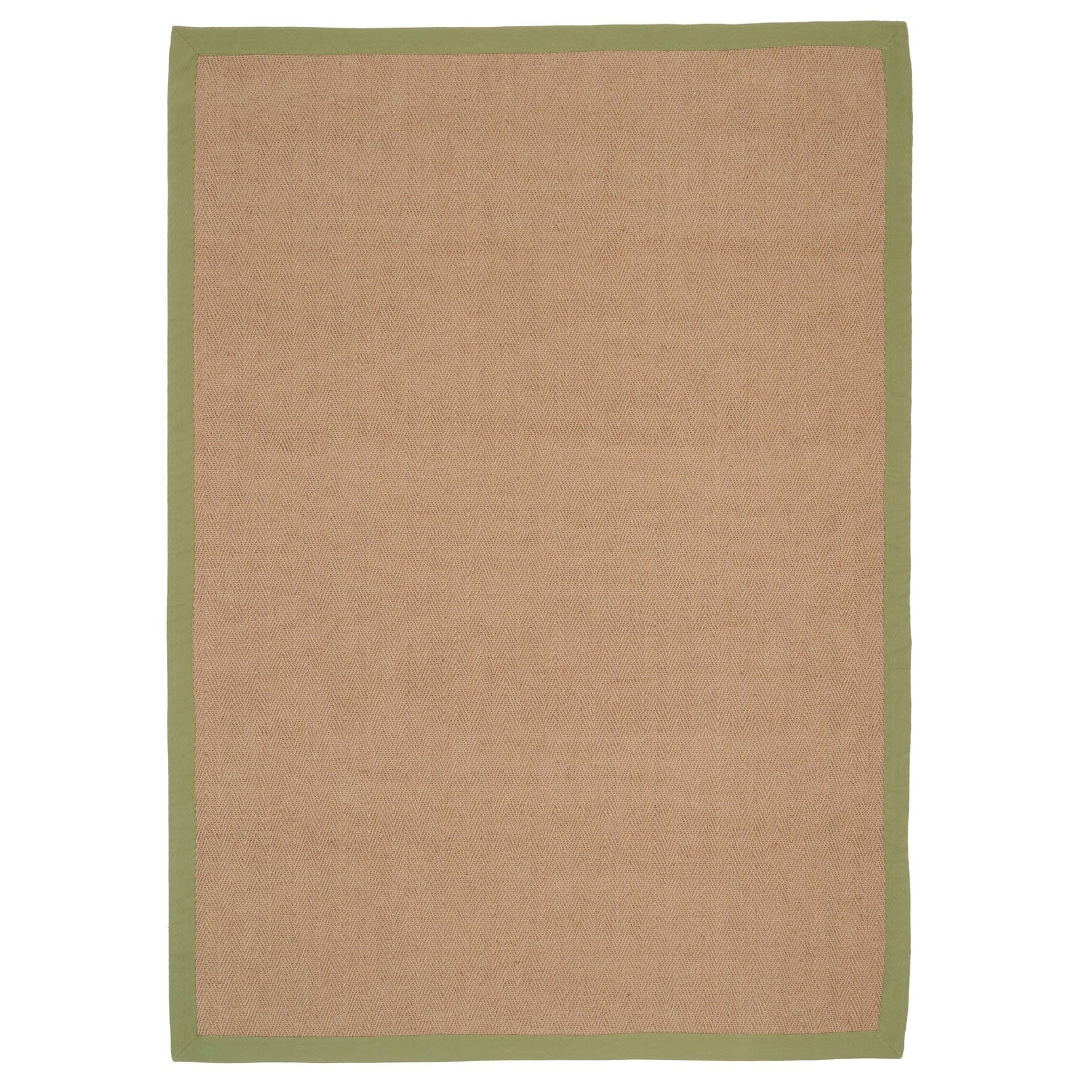 KUKOON Beige Natural Jute Herringbone Pattern Non Slip Green Border Rug 160cm x 230cm