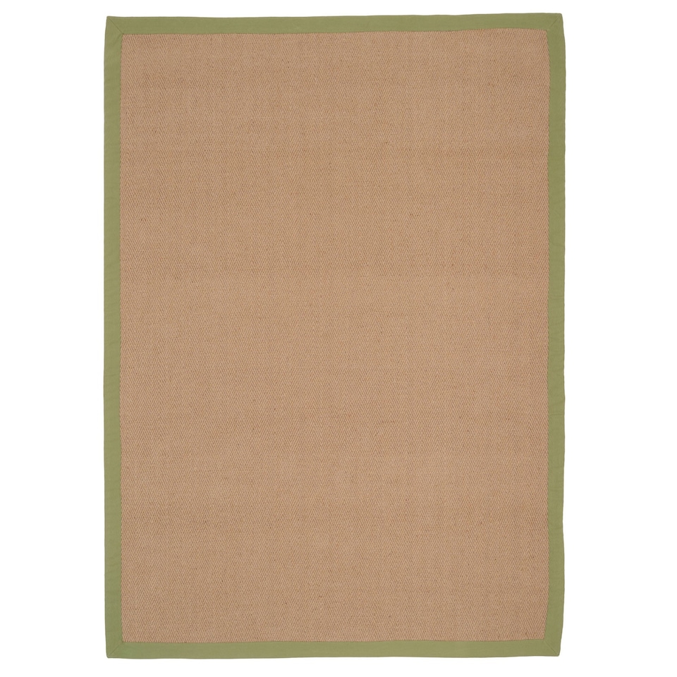 image 1 of KUKOON Beige Natural Jute Herringbone Pattern Non Slip Green Border Rug 160cm x 230cm