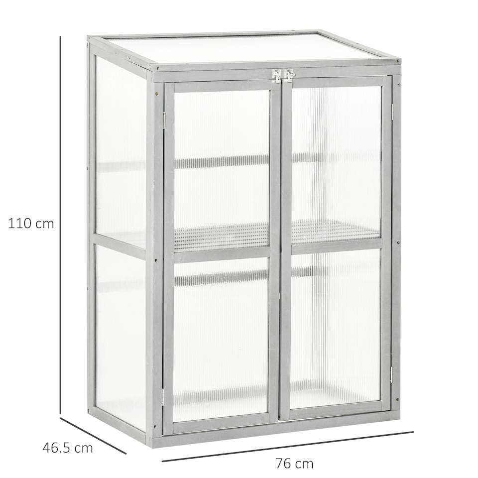 image 1 of Outsunny Wood Cold Frame Greenhouse PC Board 76 x 47 x 110cm Grey