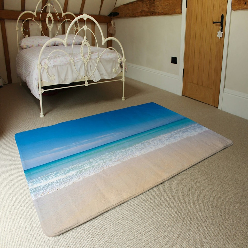 image 1 of Nature landscape view of beautiful tropical beach and sea in sunny day (Rug) Blue | S