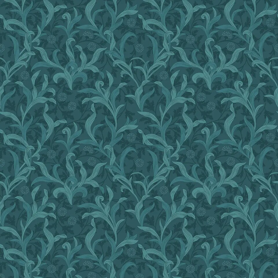 Sample of Antique Leaf Wallpaper in Teal | Blue | Teal