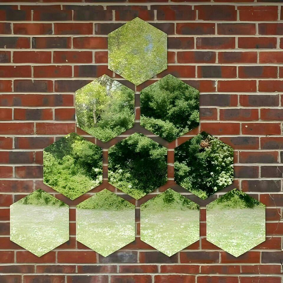 image 1 of Primrose Set of 7 Small Outdoor Hexagonal Silver Mirrors 11in
