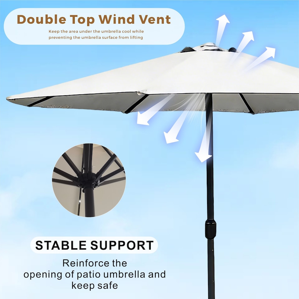 image 1 of Direct Wicker Garden Classic Parasol Sun Umbrella Sun Shade Canopy with Hand Crank, Light Beige | Cream