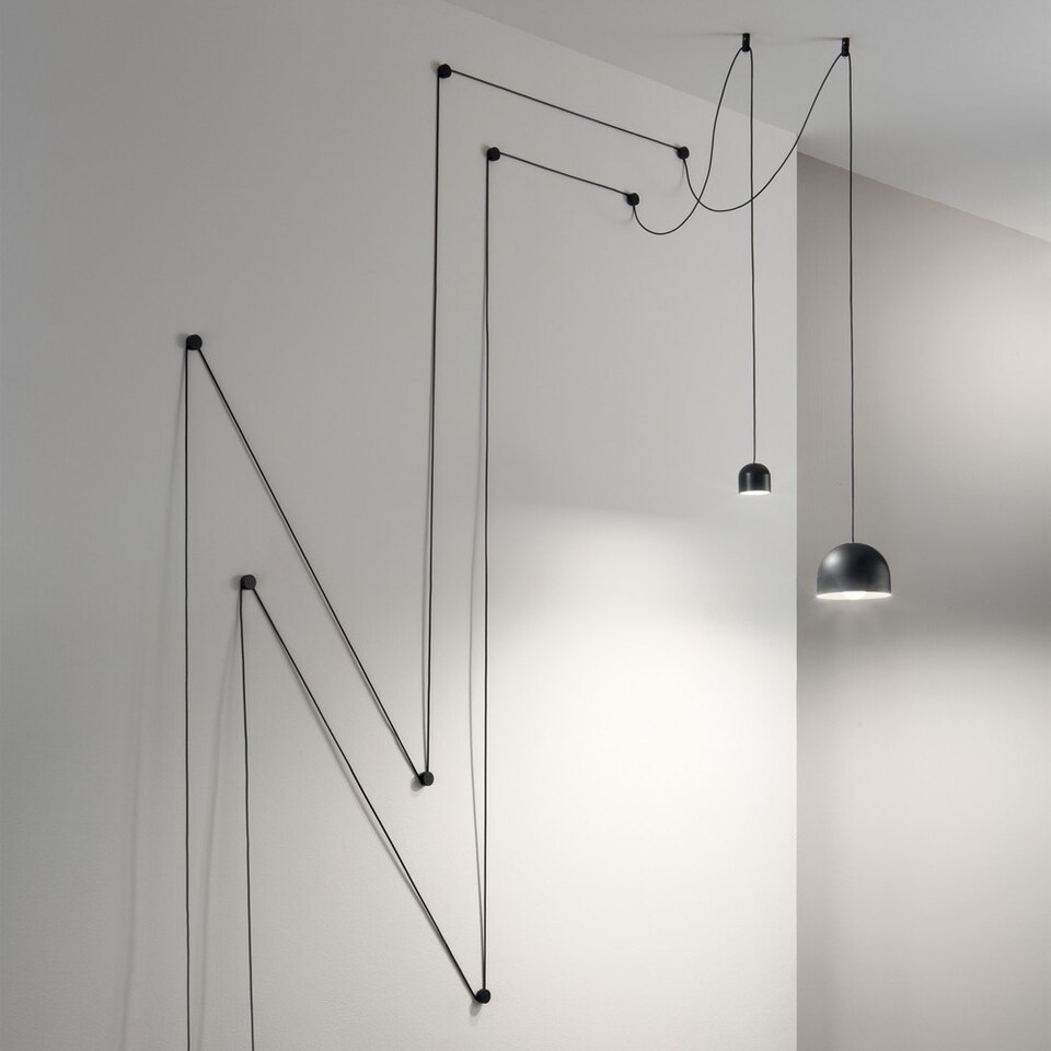 image 1 of Tall 1 Light Dome Ceiling Pendant Light Black