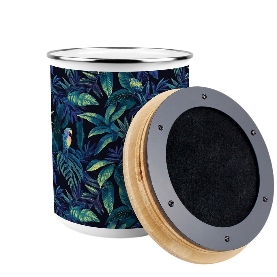 image 1 of Tropical Parrots Food Waste Caddy - Metal 2L Decorative Kitchen Compost Bin