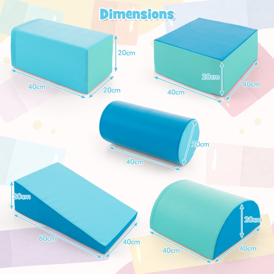 image 1 of COSTWAY 5 Pieces Kids Climb Crawl Foam Play Set Colorful Educational Software-Navy