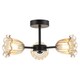 image 4 of Designer Matte Black Ceiling Light with Amber Floral Glass Shades