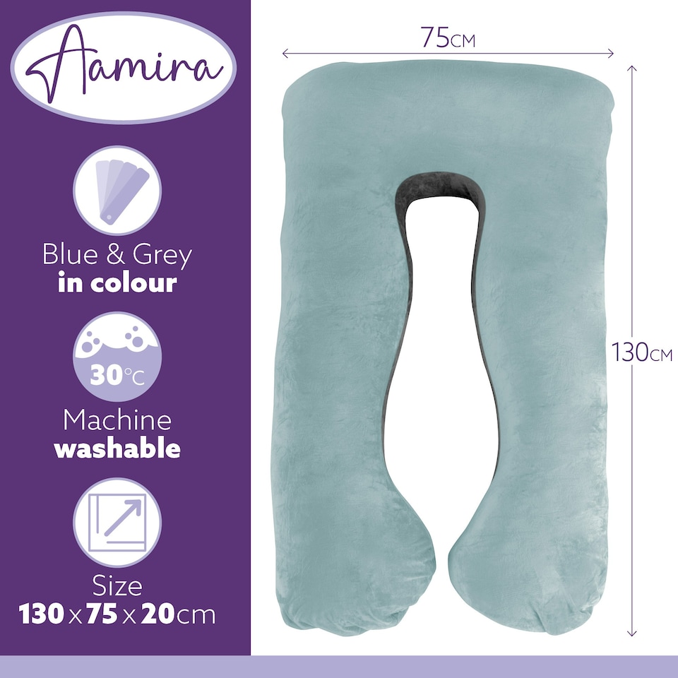 image 1 of Aamira U-Shaped Pregnancy Pillow Memory Foam Maternity Nursing Support Cushion Blue & Grey | Blue | Blue | One Size | 1