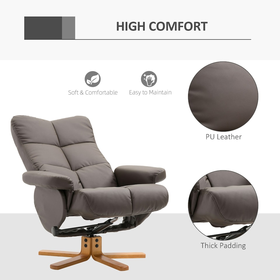 image 1 of HOMCOM Recliner Chair and Footstool PU Leather Wooden Base Brown