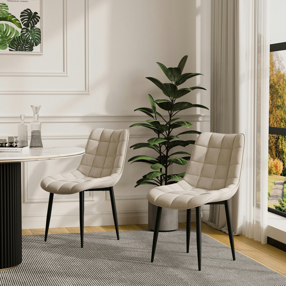 image 1 of Set of 4 Nova Modern Velvet Dining Chair Padded Seat Metal Legs (Beige)
