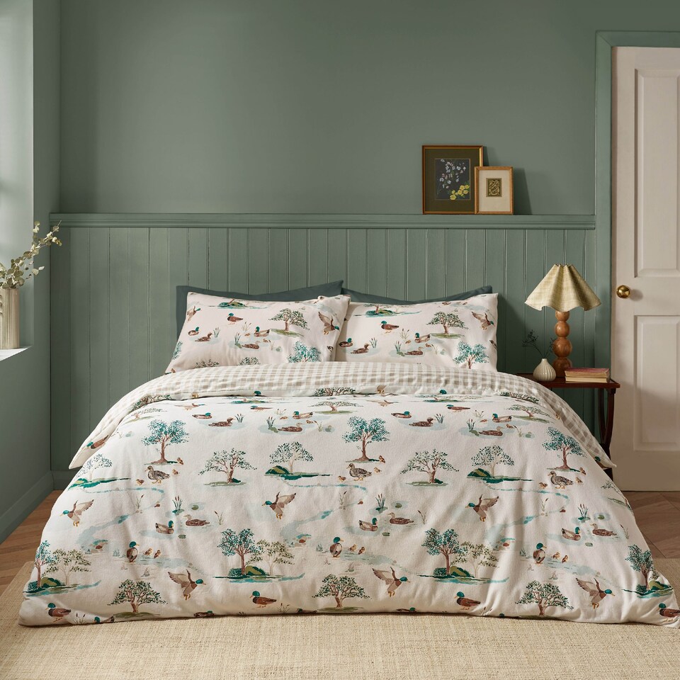 image 1 of Catherine Lansfield Brushed Mallards Cotton Reversible Duvet Cover Set