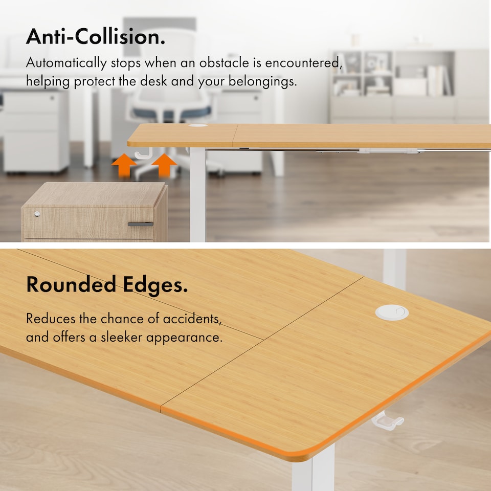image 1 of Vonhaus Light Wood Maple Effect Electric Standing Desk 140x60cm