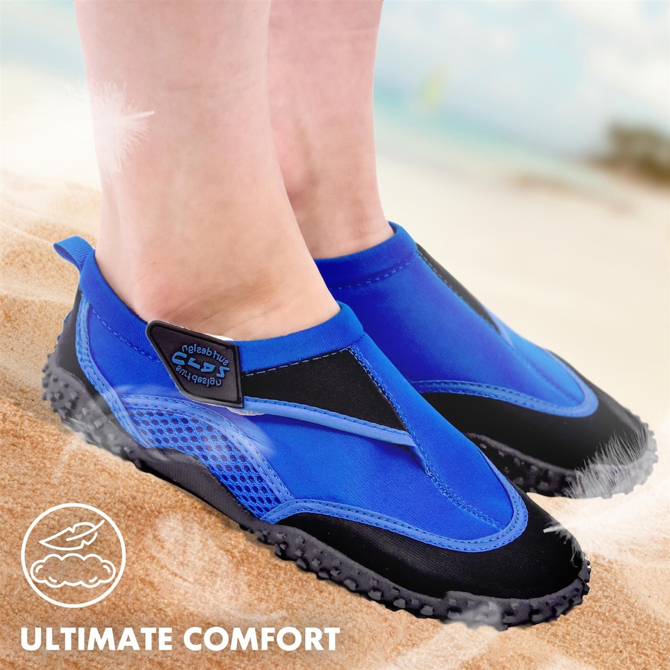 image 1 of GEEZY Aqua Water Shoes, Unisex, Beach Surfing - Blue & Black, UK Adult 3