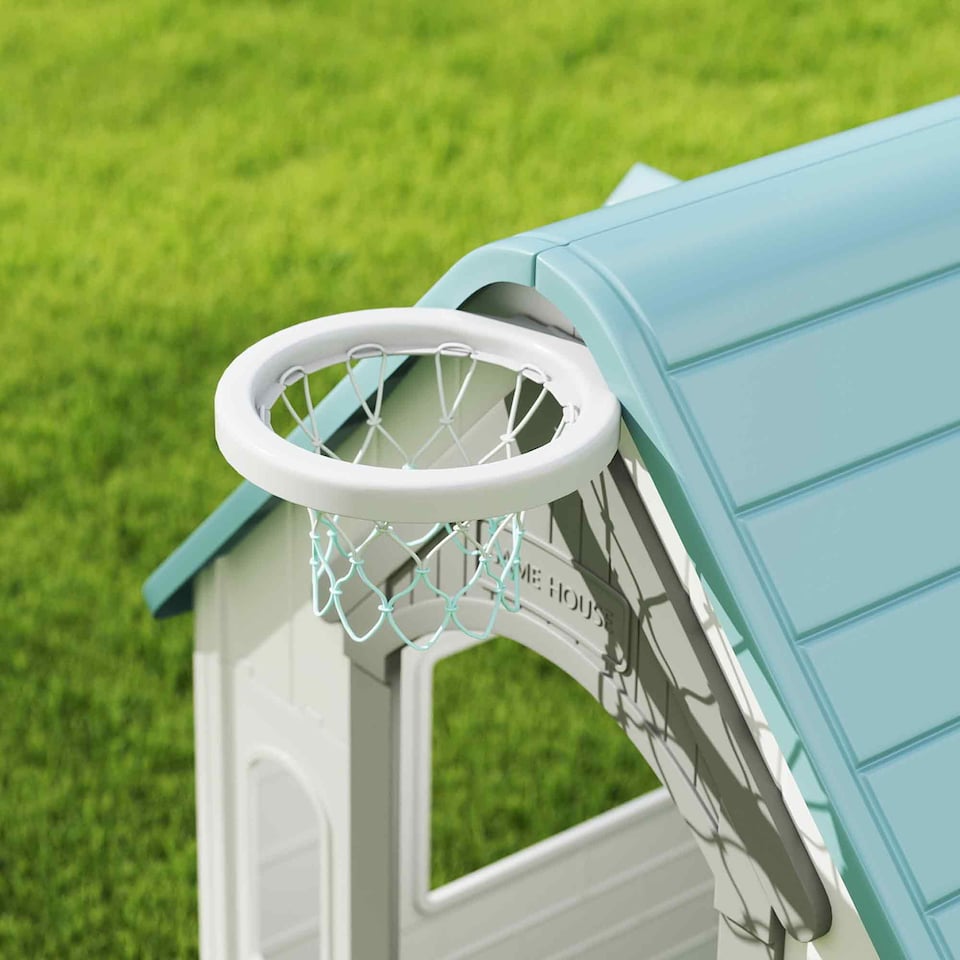 image 1 of AIYAPLAY 5-in-1 Playhouse for Kids Outdoor Indoor, Garden House with Basketball Hoop, Football, Dartboard, Ring Toss, Wendy House for Kids 2-5 Years Old | Yellow