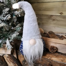 35cm Festive Christmas Sitting Light Up Lit Gonk with Grey Hat and Blue Body