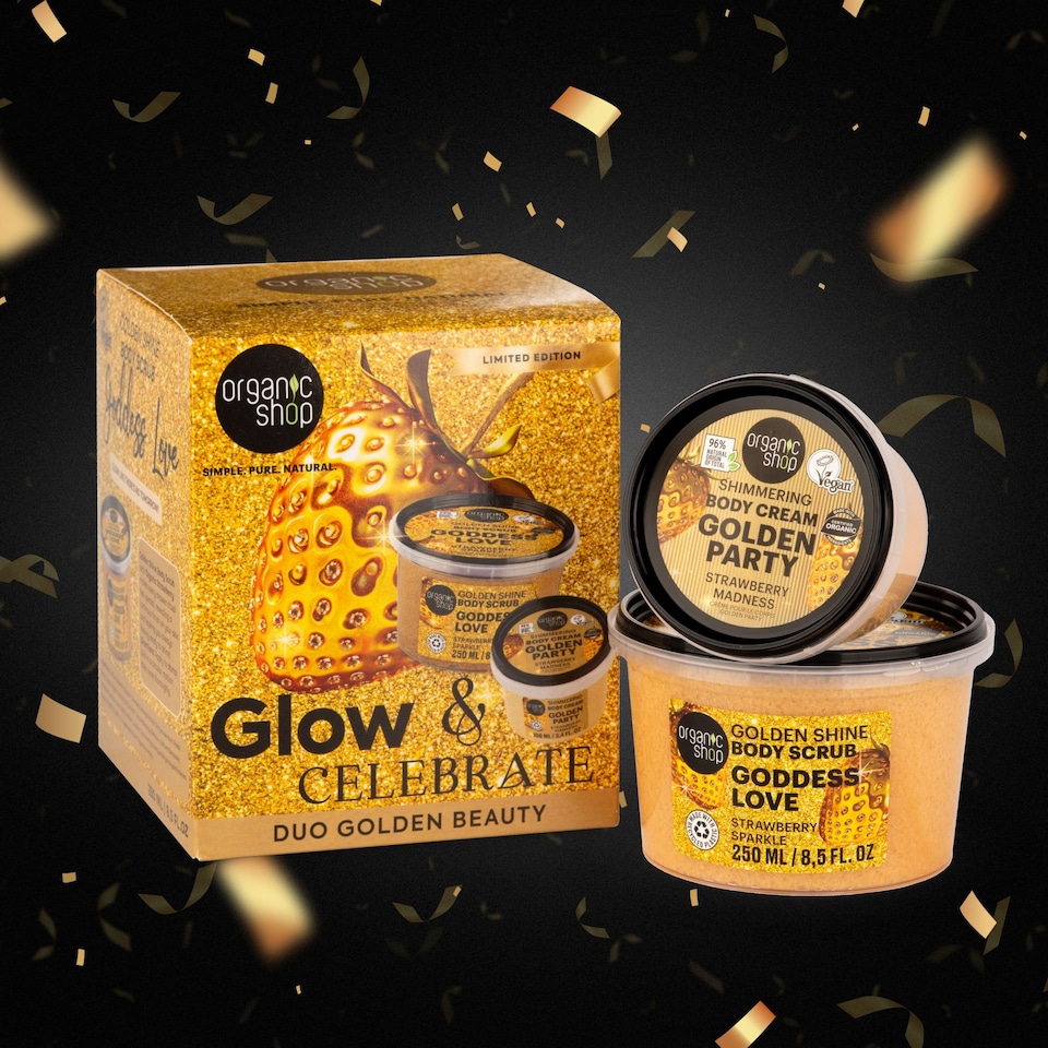 image 1 of Organic Shop Glow & Celebrate Golden Beauty Gift Set 250ml/100ml