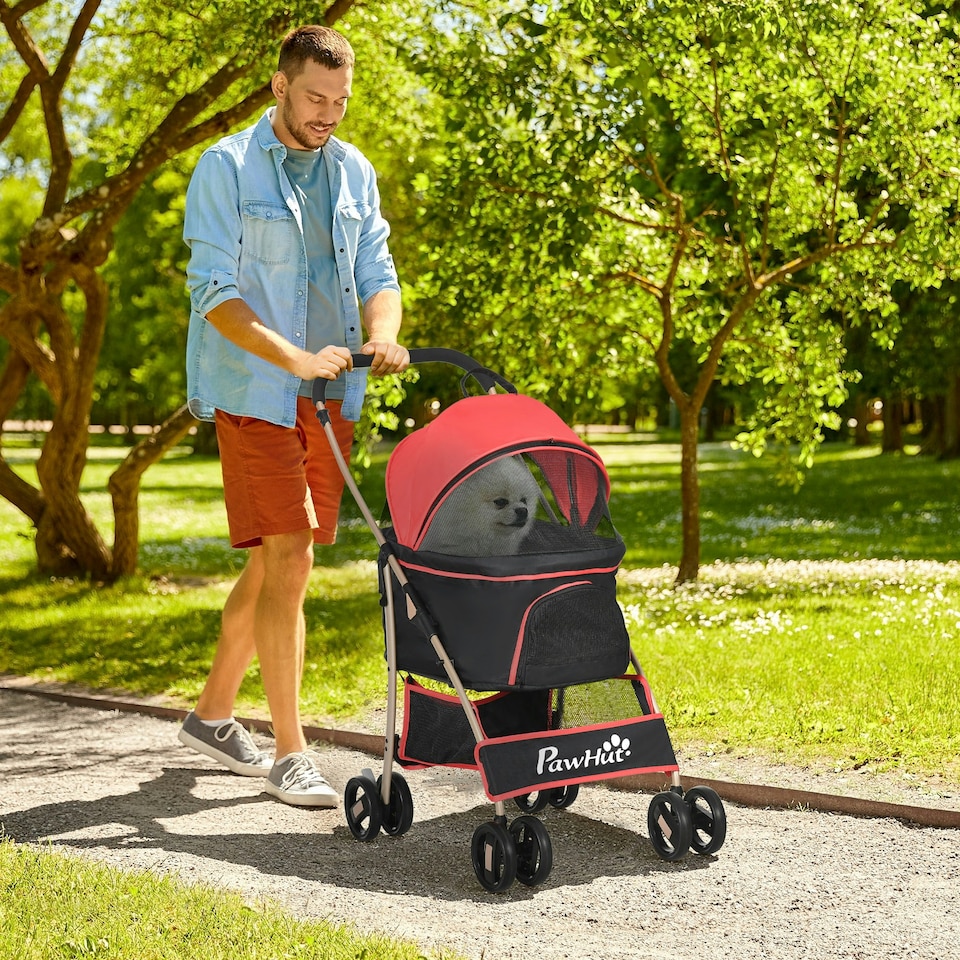 image 1 of PawHut 3 In 1 Pet Stroller, Detachable Dog Cat Travel Carriage - Red