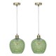 image 1 of Set of 2 Leah - Green Ripple Glass Globe with Satin Brass Pendant Fittings
