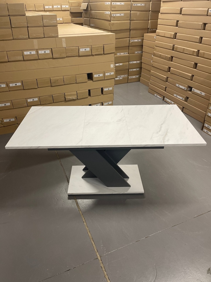 image 1 of Furneo Modern Dining Table Only Extendable 120-160cm White Marble Effect Tavolo 01 MDF