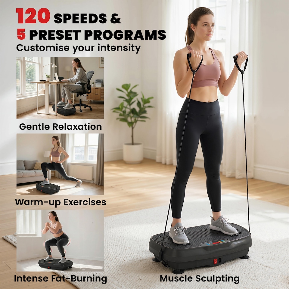 image 1 of SPORTNOW Vibration Plate Exercise Machine with 120 Speed Levels, 5 Programs | Black | Glossy black | 52.4L x 31W x 12H cm