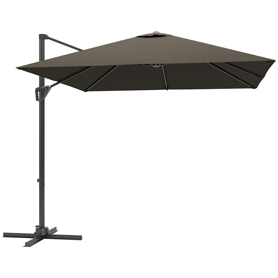 image 1 of Outsunny Patio Offset Parasol Umbrella Cantilever Sun Shade Canopy Brown