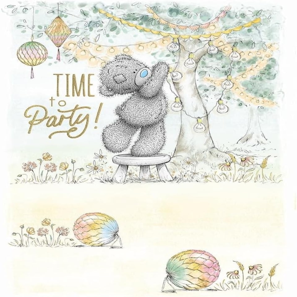 image 1 of Bear Putting Lights Up Time To Party ! Birthday Card