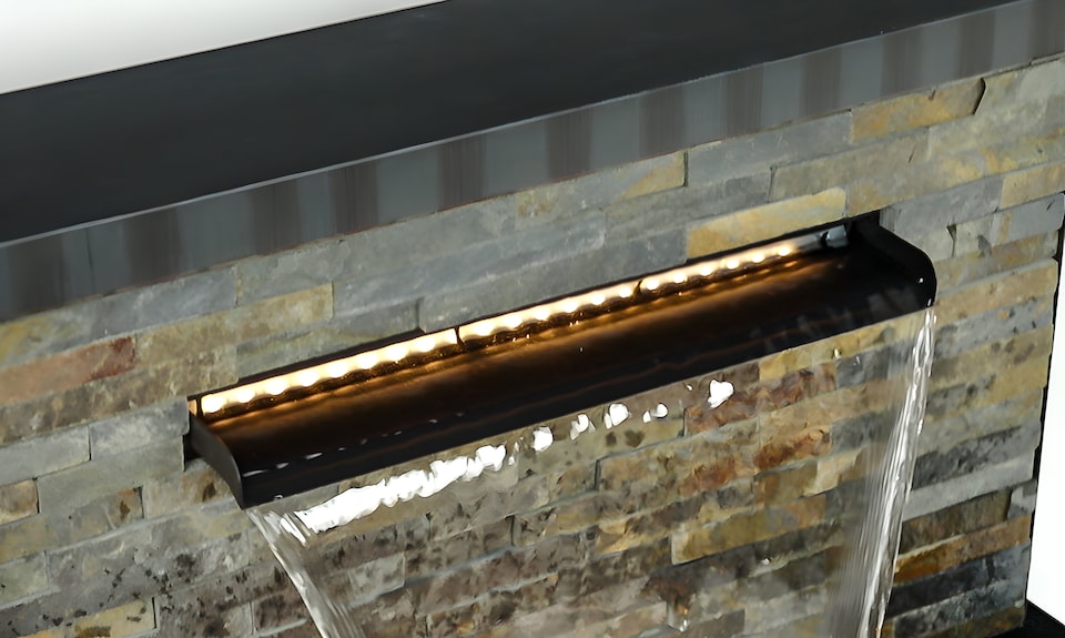 image 1 of Sorrento Trough Zinc & Stone Water Feature with Lights H68cm