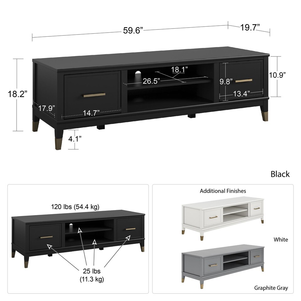 image 1 of Westerleigh TV-Stand with Doors in Black | Black | BLACK | One Size