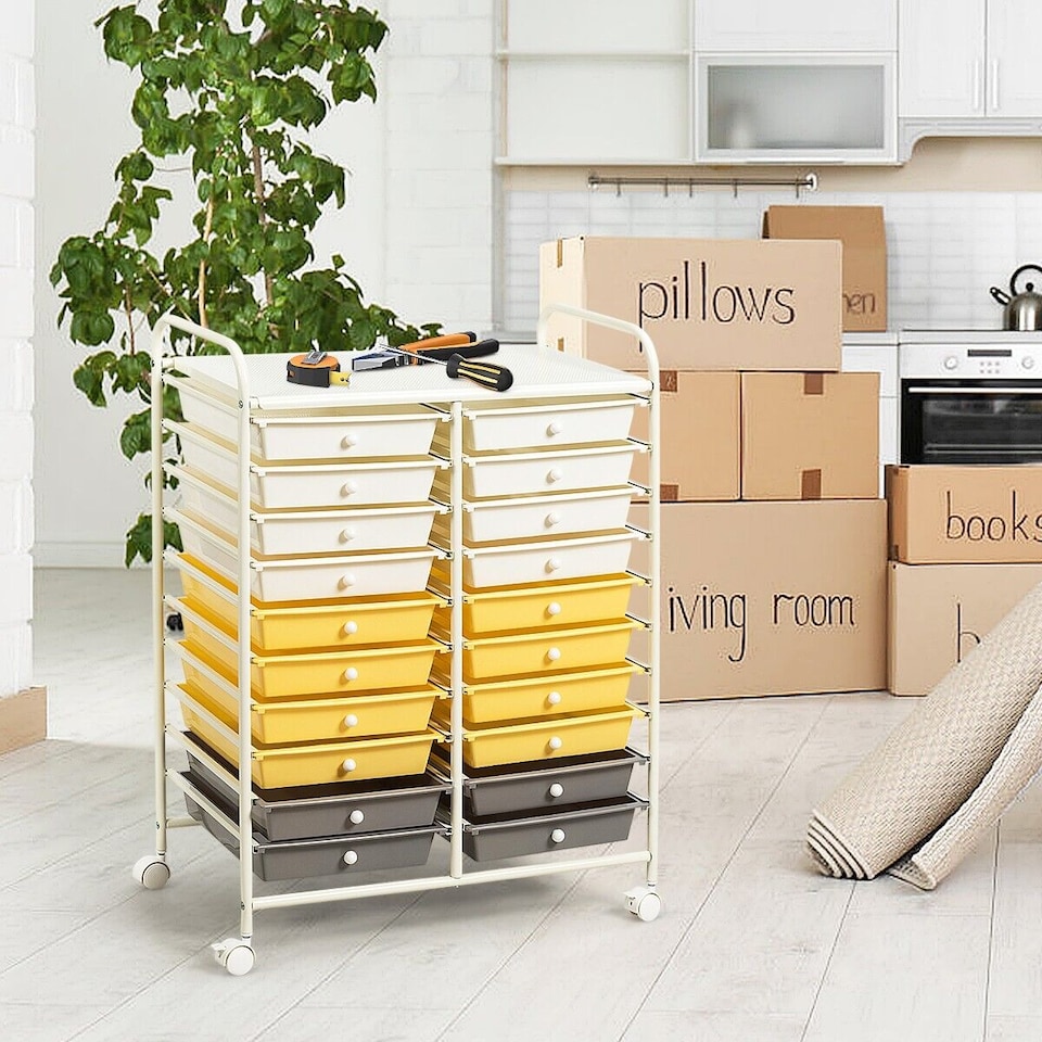 image 1 of COSTWAY 20 Drawers Storage Trolley Home Organizer Yellow