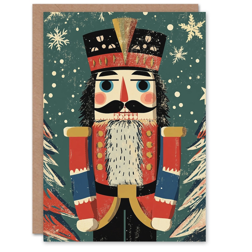image 1 of Nutcracker Soldier Doll Pine Trees Snow Blank For Him Or Her Art Xmas Festive Christmas Card