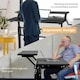 image 4 of COSTWAY 2-Tier Standing Computer Desk Sit to Stand Black Black