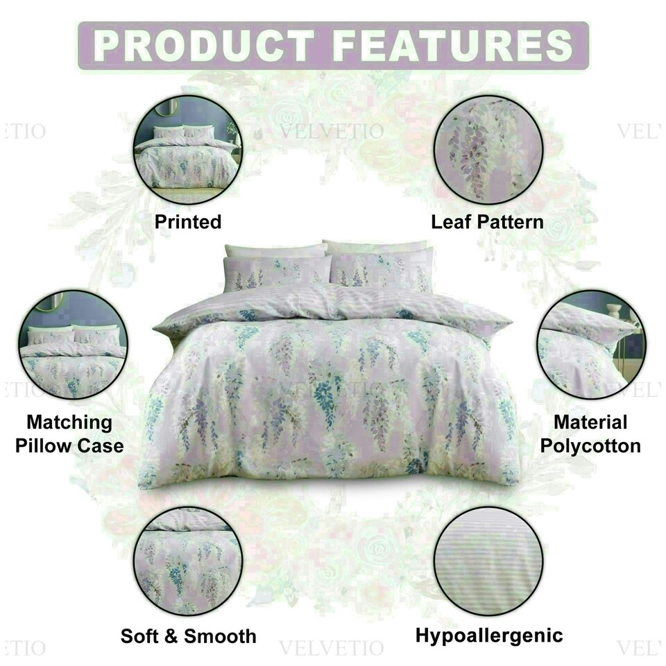 image 1 of Ophelia Floral Printed Duvet Cover Set Reversible Polycotton Beddings Multi | Single